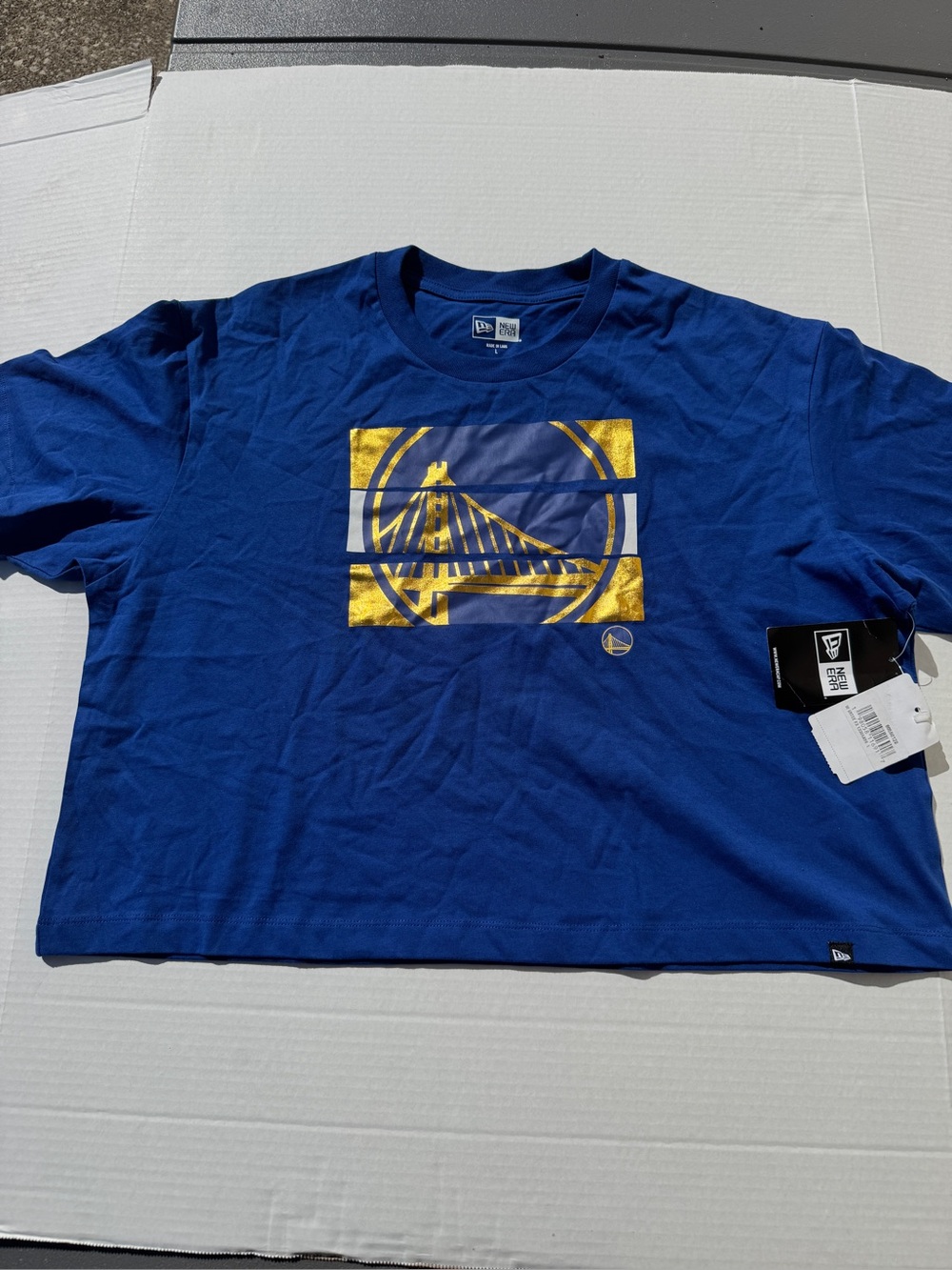 New Era Women’s Large Blue T-Shirt with Gold Warriors Logo